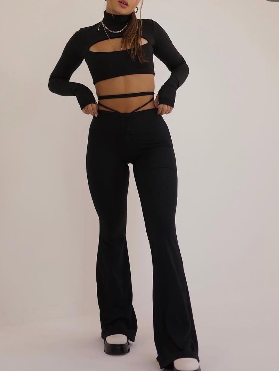Stacy - Set - High-Rise Black Flared Women's Pants And Top